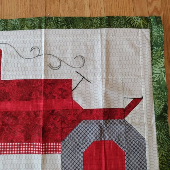 Quilted Farm Tractor Quilt Block Fabric Panel Red Green Pillow Cover Wallhanging - Picture 6 of 13